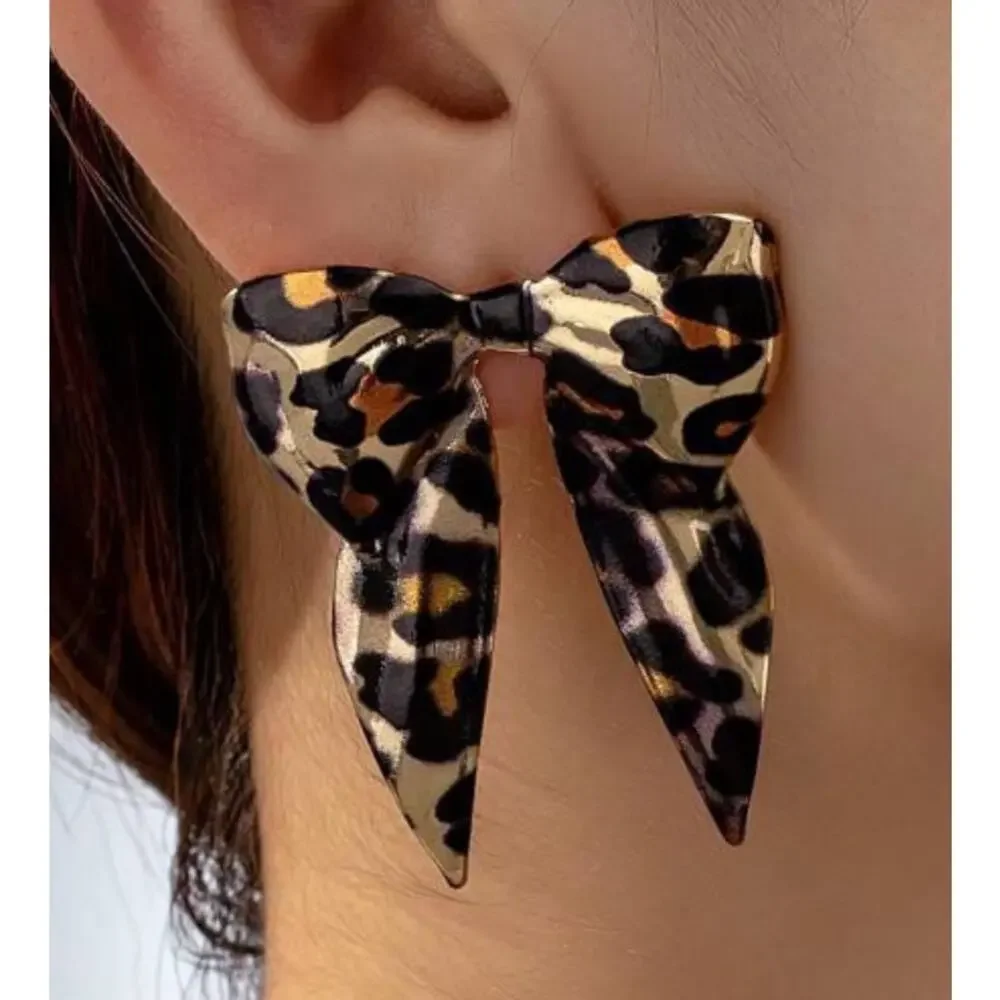 Cheetah Print Bow Stud Earrings Leopard